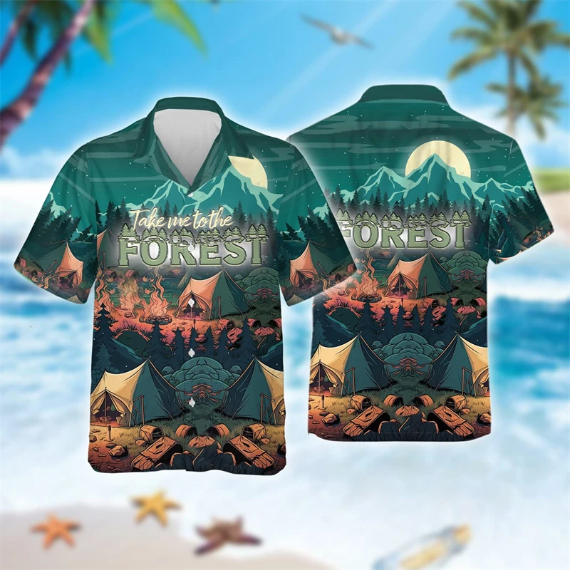 

Camping Club 3D Print Beach Shirt Hawaiian Streetwear Outdoor Adventure Team Shirts For Men Clothes Camp Party Short Sleeve Tops