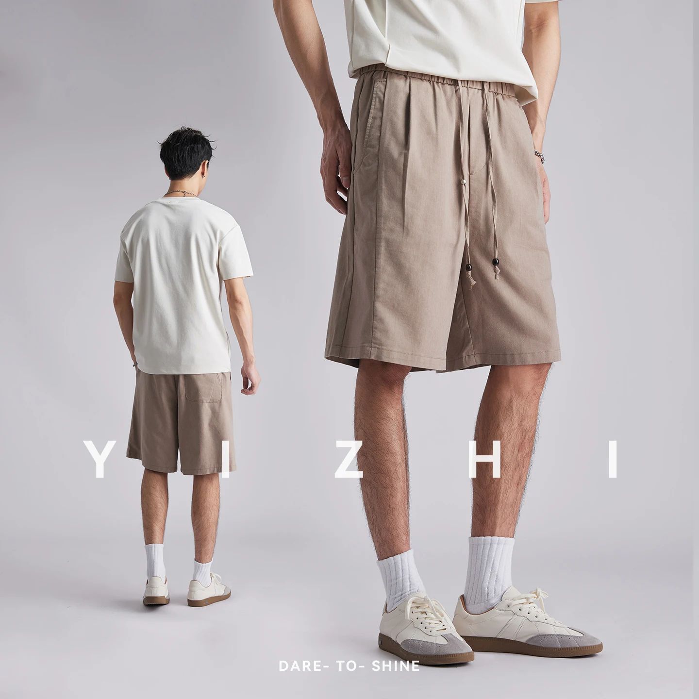 Fashion Men's Japanese Vintage Linen 5 Inch Shorts 2026 Summer Solid Draped Elastic Waist Straight Casual Cropped Pants