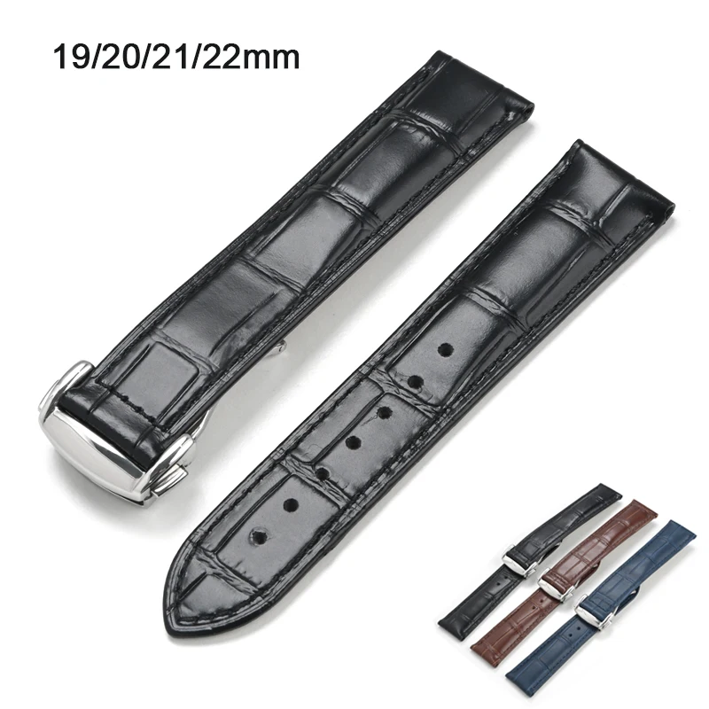 Genuine Leather Strap Folding Buckle 19mm 20mm 21mm 22mm Men Women Universal Replace Band Watch Accessories for Omega Seamaster