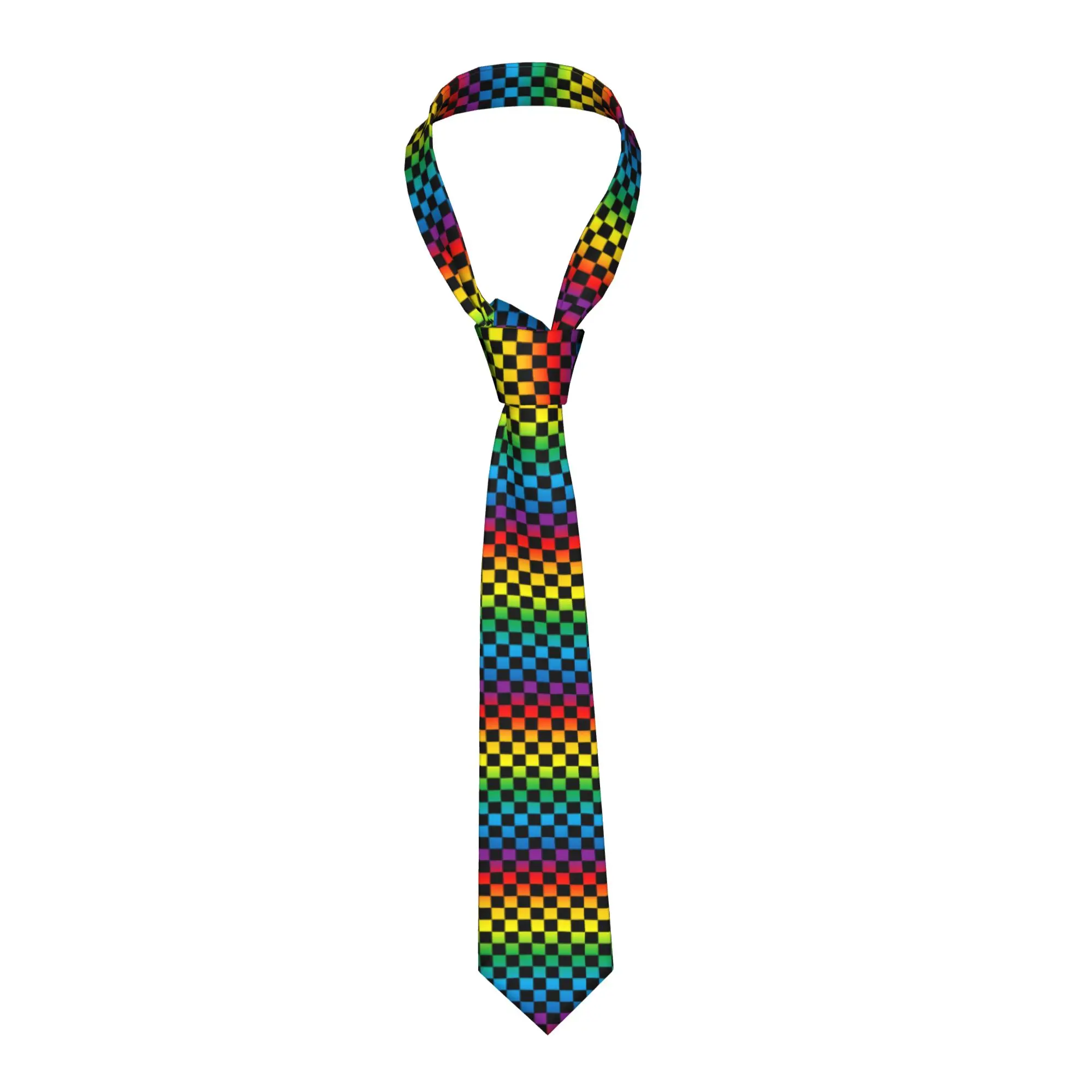 Custom Black Rainbow Chess Board Tie Men Printed Necktie Checkered Plaid Pattern For Wedding Party Mens Silk Tie