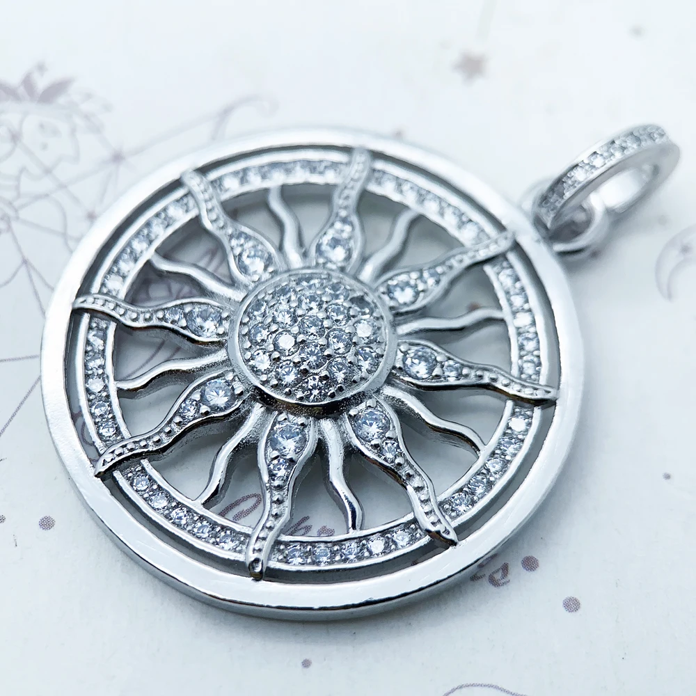 Pendant White Zircon Sun Brand New 925 Sterling Silver Vintage Jewelry Europe Accessorie Gift For Woman Men 5