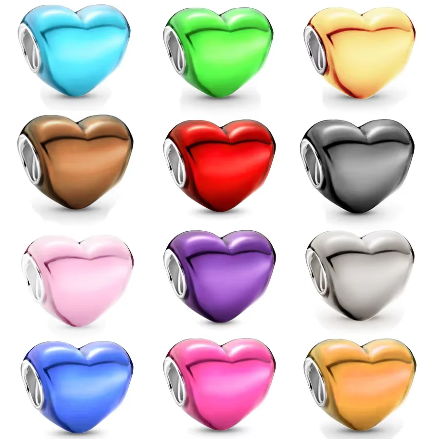 New Arrivals Colourful Heart Charm Beads Fit Original 925 Sterling Silver Pandora Bracelet Necklace Women Fashion Jewelry Gift