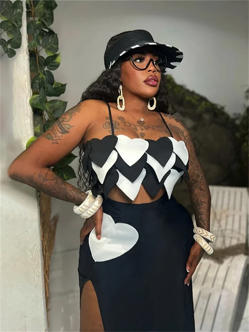 

Streetwear 2 Piece Sets Women Outfits Summer Clothing Women Sweatheart LOVE Vest Top Long Skirts Sets Sexy Two Pieces Dress Sets