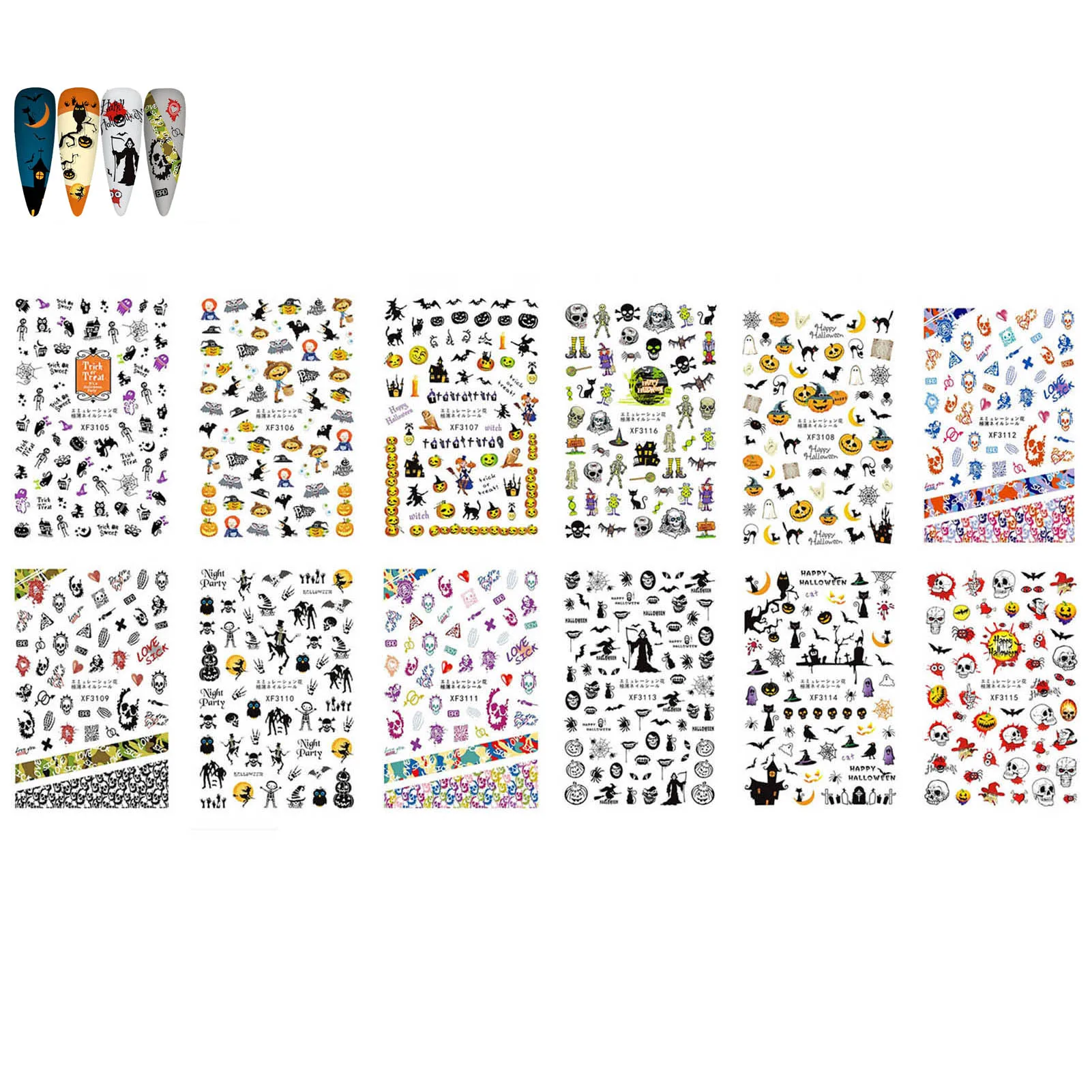 12 pçs halloween manicure adesivos crânio abóbora arte do prego adesivos assustadores decalques para mulheres diy manicure festa de halloween adereços