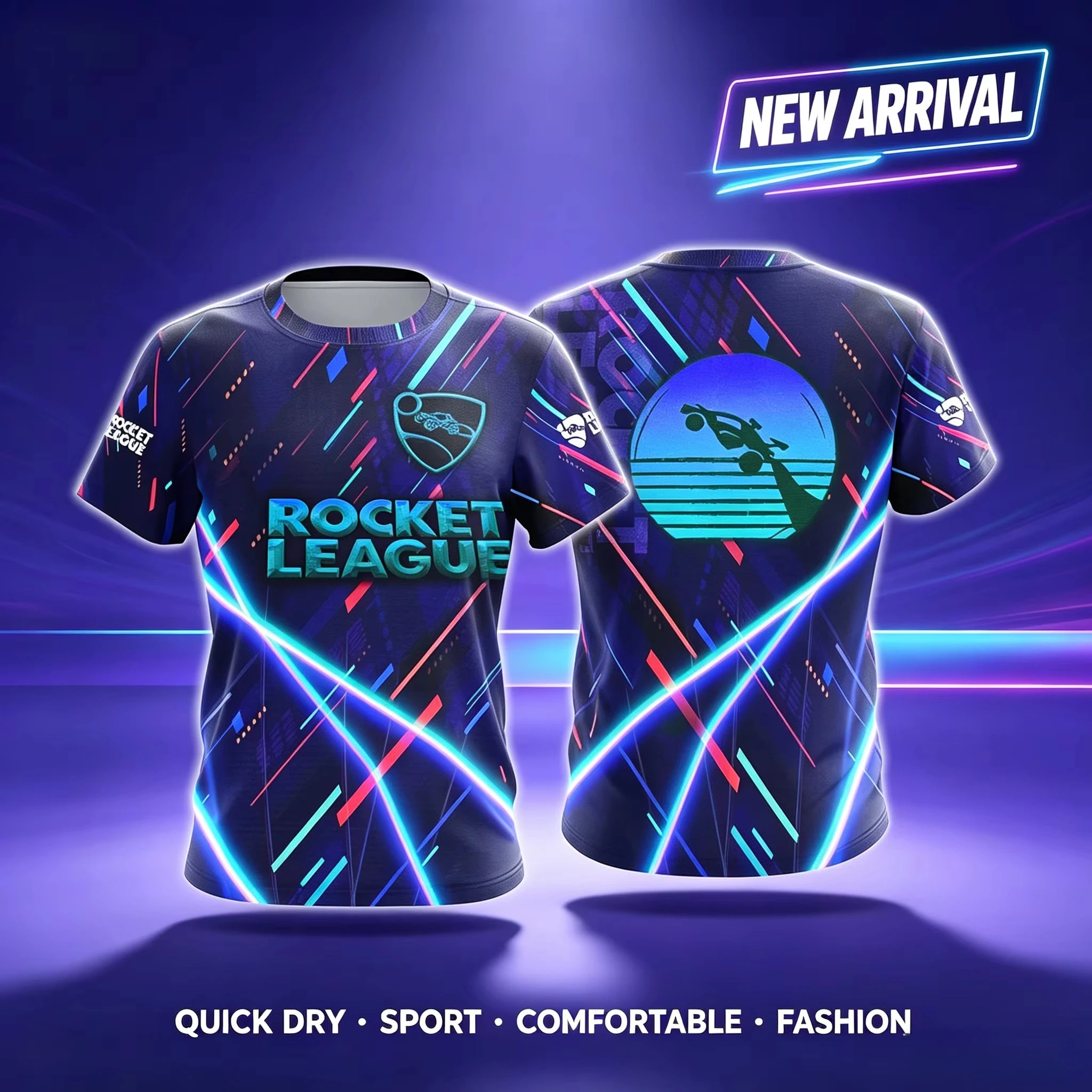Rocket League 3D-Druck T-Shirt für Erwachsene und Kinder, Sommermode, lässig, kurzärmelig, Gaming-Grafik-T-Shirt, Streetwear, locker geschnittenes Oberteil mit Rundhalsausschnitt – Detail 2