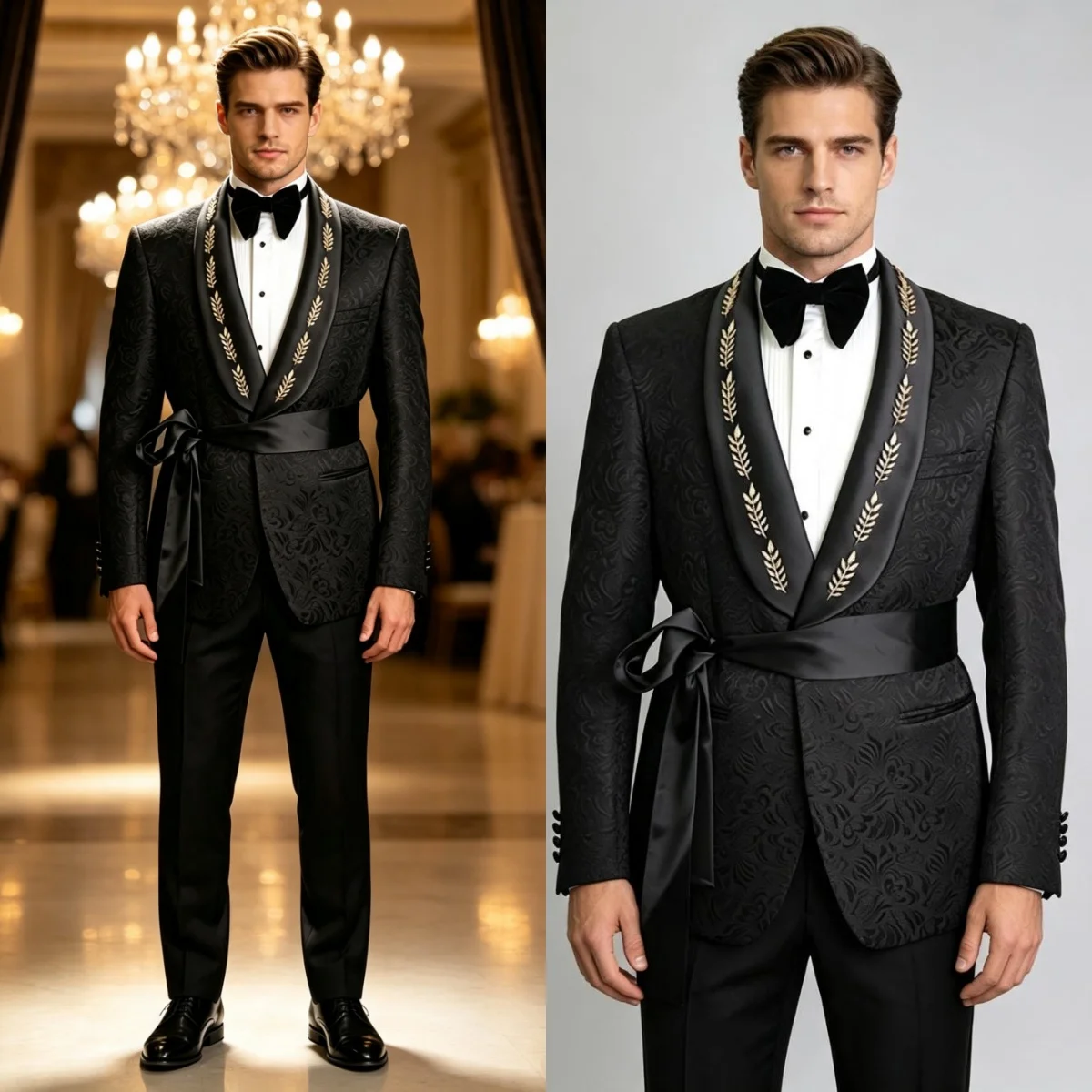Formal Wedding Tuxedos Jacquard Sash 2 Piece Set Jacket Pants Men Suit Shawl Lapel Blazers For Graduation Banquet Customized