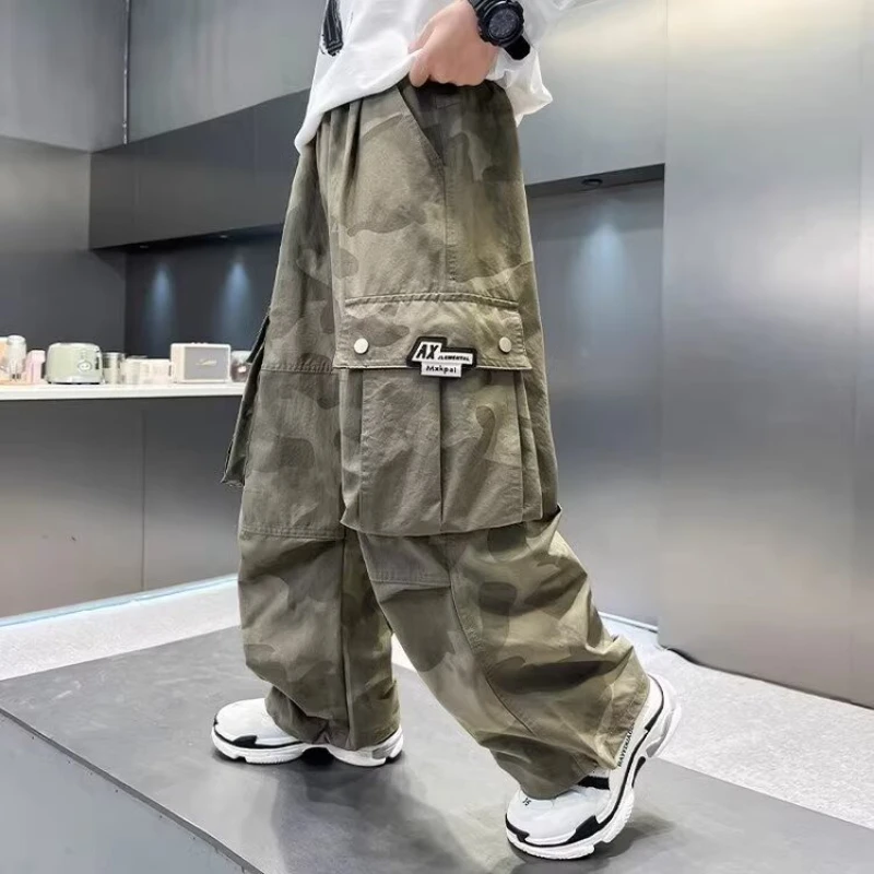New Boys Pants High Street Ice Like Fabric Trousers Children's Camouflage Thin Sports Pants Children's Clothing Kids Sweatpants