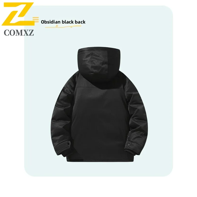COMXZ Men Fleece Lined Jacket Winter Autumn Korean Style Waterproof Windproof Hooded Outdoor Sports Casual Solid Color Coat 2025