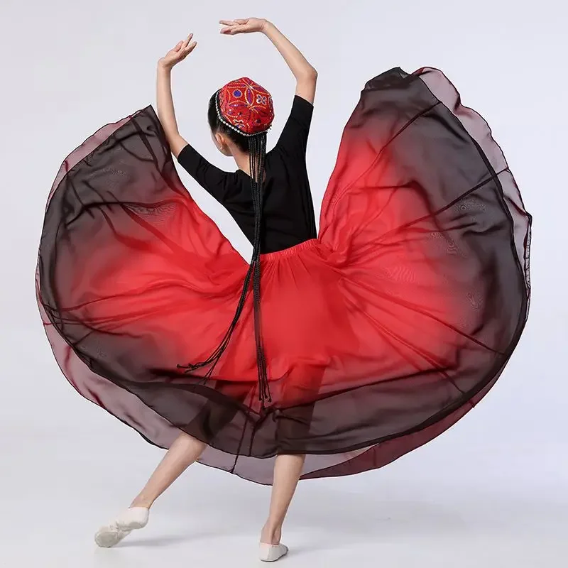 Novas crianças menina espanha dança flamenco chiffon saia para crianças desempenho de palco saias de dança 180/360/540/720 graus trajes