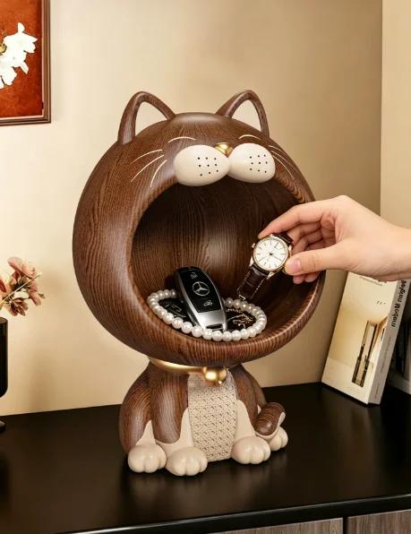 Medieval style big mouth cat key storage light luxury entry door decoration