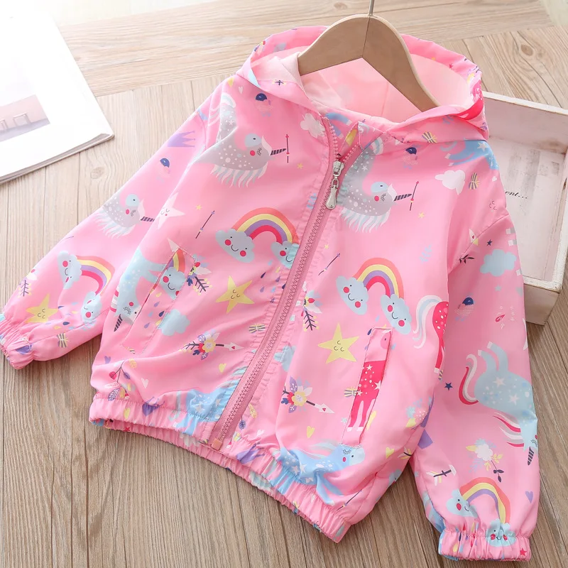 2-9 Years Baby Girls Jacket Spring Casual Hooded Kids Windbreaker Coat For Girl Cute Cartoon  Children Outerwear Clothing