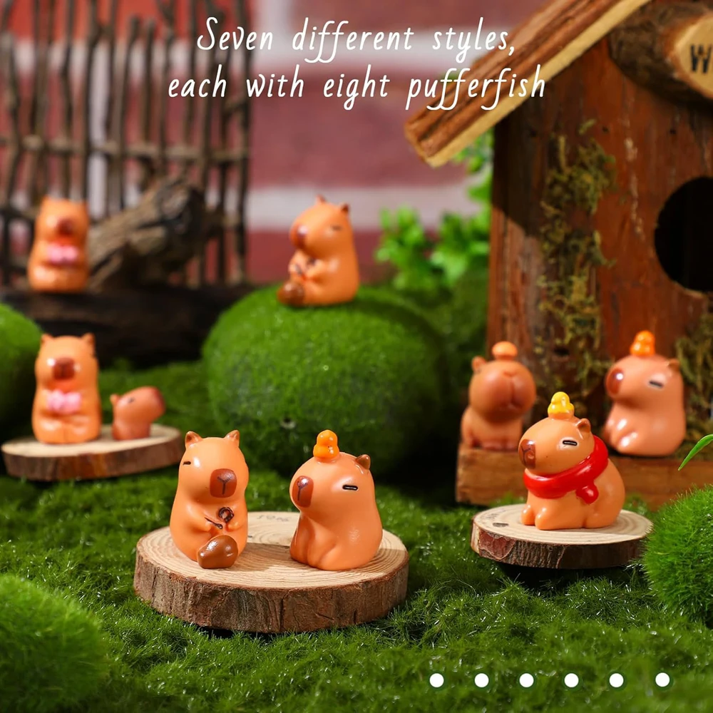 56Pcs Miniature Capybara Figurine Mini Resin Figurines Set DIY Capybara Cake Topper Cute Animal