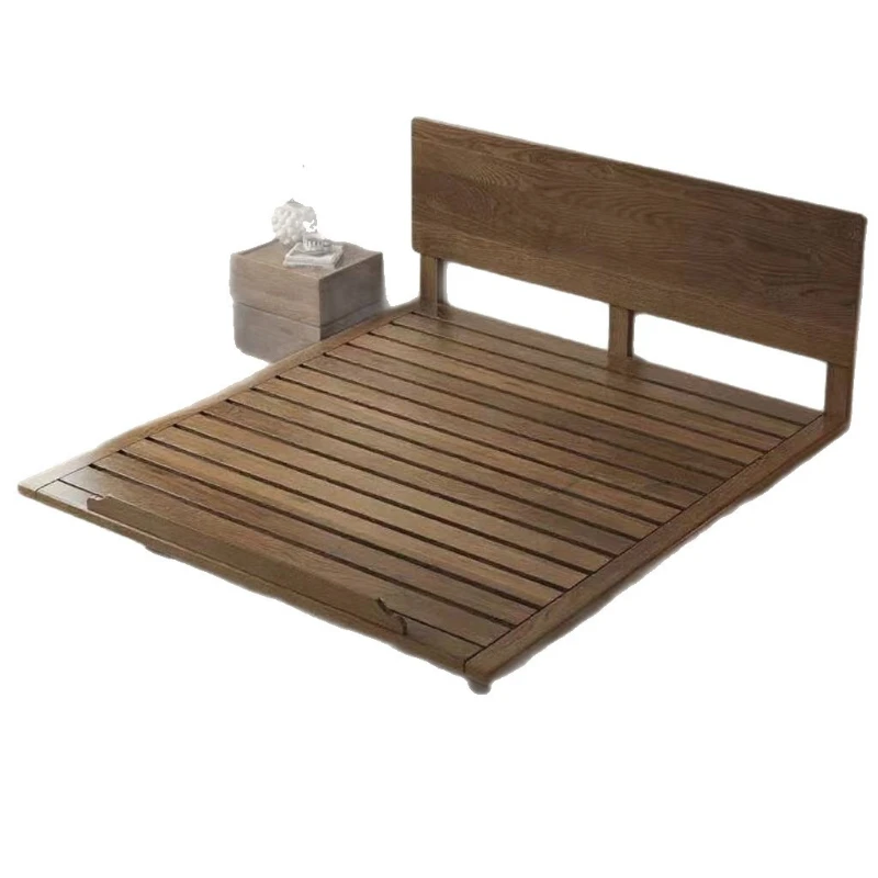 

All solid wood thin bedside suspended bed North American black walnut bed retro medieval style master