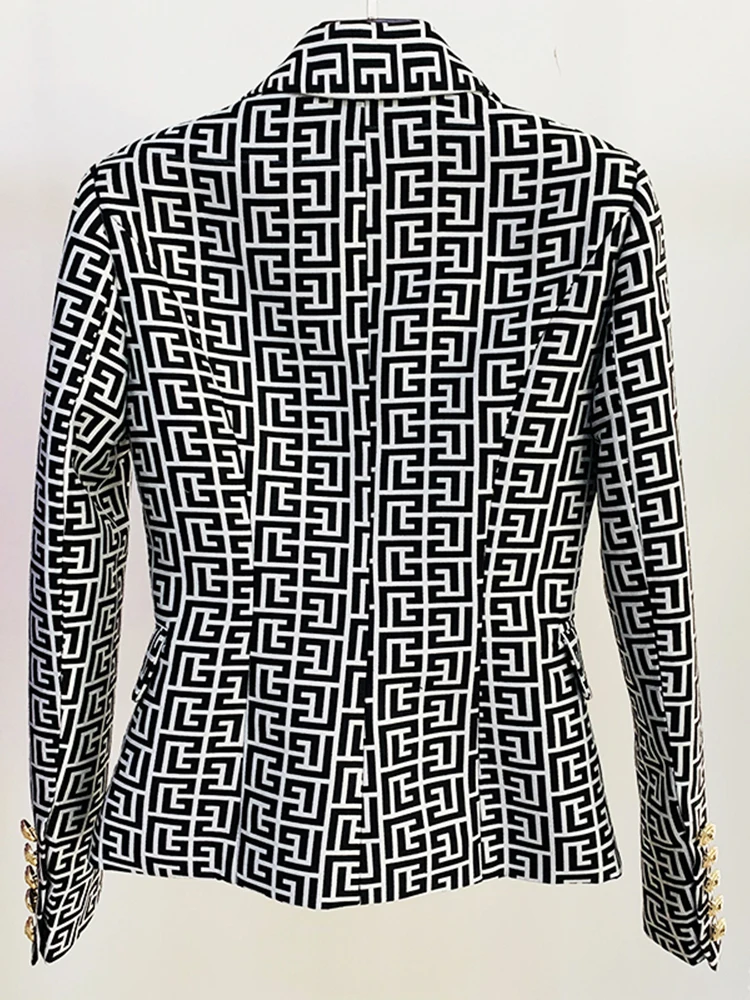 HIGH STREET Newest 2024 Designer Jacket Women\'s Double Breasted Lion Buttons Geometrical Jacquard Blazer