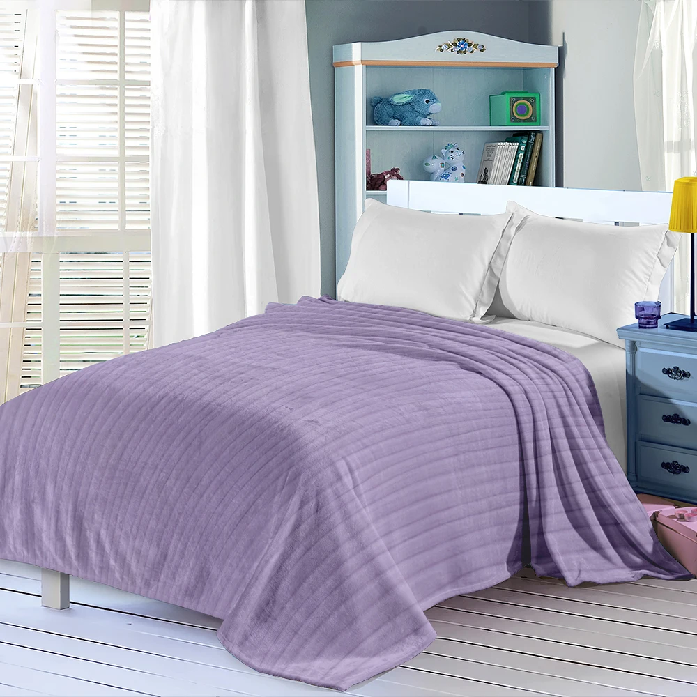 Lilac Ribbed Texture Flannel Blanket Perfect For Sofa Office Bed Travel Sleep Read Relax Camping Four Season Use