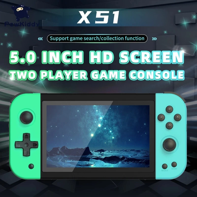 X51 2023 New Retro Video Game Console 5.0Inch IPS Screen Wired Controllers Extension 5700Games Installed Handheld Game Players