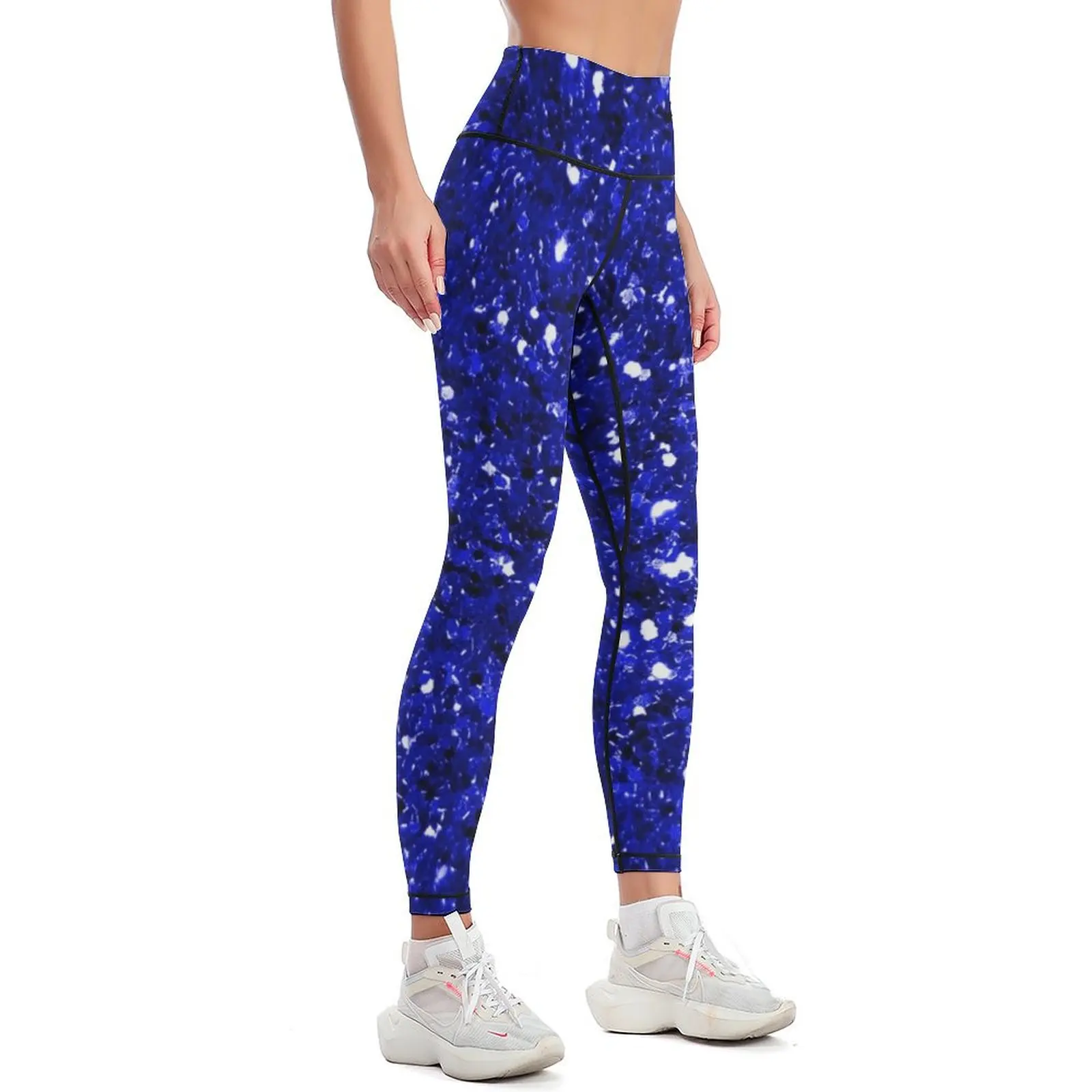 Royal Blue Sparkly Glitter Confetti Leggings Pants sport gym clothing Leginsy push up gym's clothing Womens Leggings