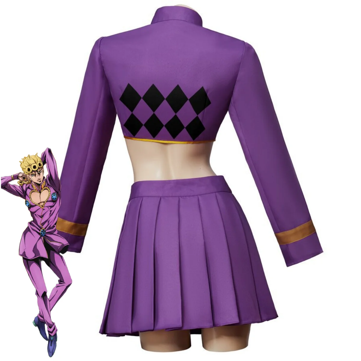 JoJo's Bizarre Adventure Golden Wind Giorno Giovanna Cosplay Costume - Sexy Purple Crop Top & Mini Skirt Party Set