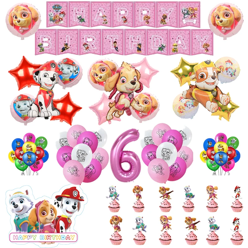 Paw Patrol Birthday Skay Theme Party Decoration Balloons Tableware Plates Cups Tablecloth Set Deco Kit Girl Favors Gifts Supply