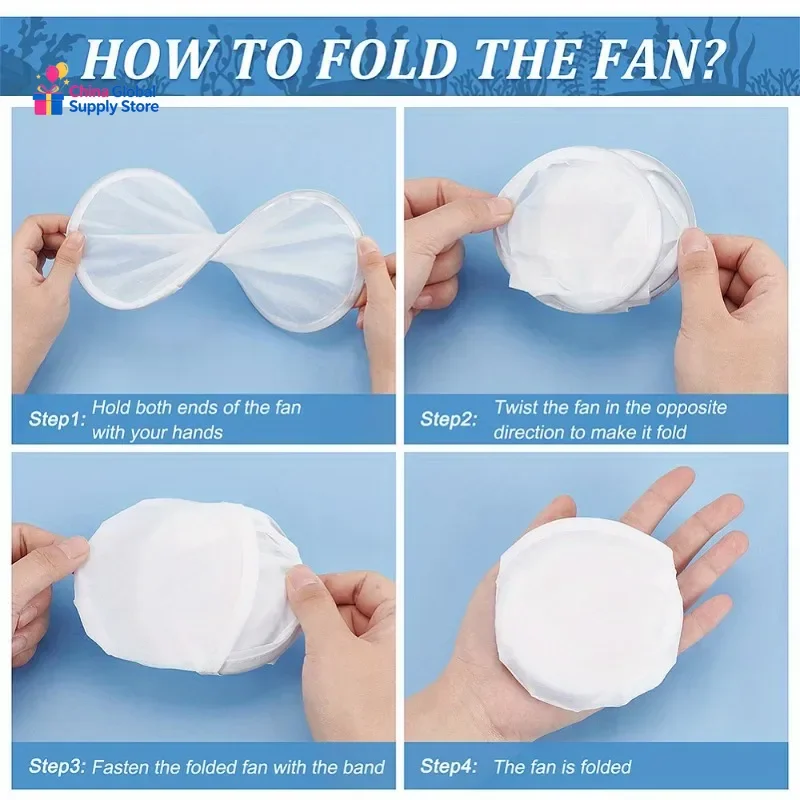 30pcs White Nylon Foldable Fan Set with Storage Bag Decorative Art & Craft Supplies 9.8-Inch Foldable Flying Disc for Beach Use
