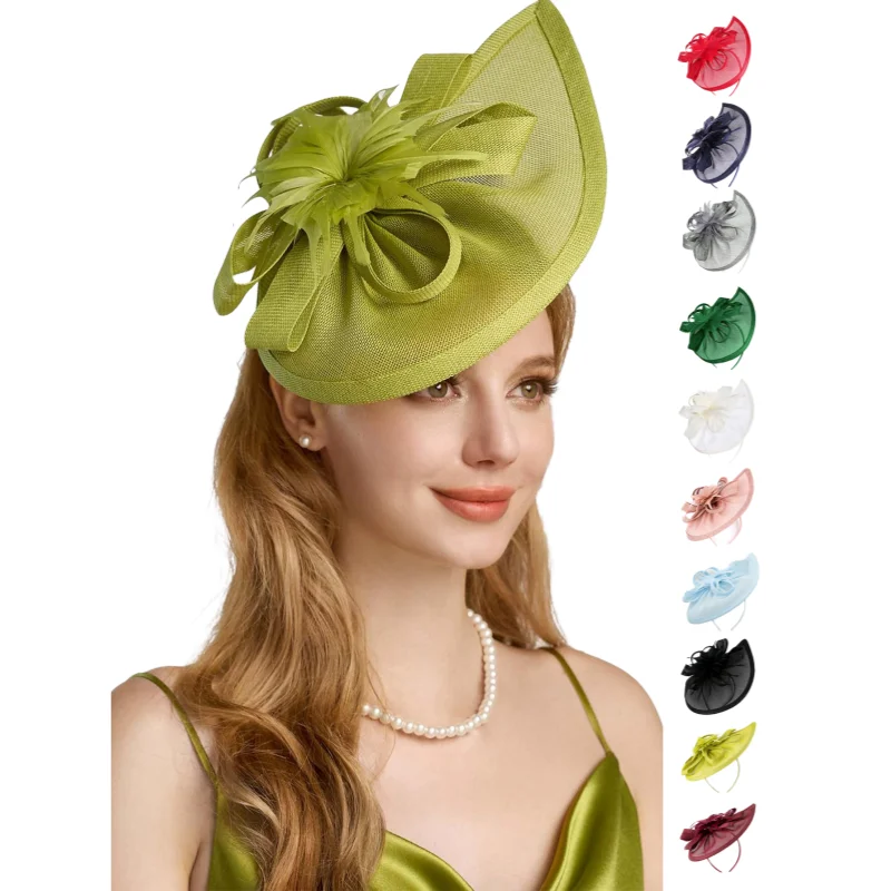 

Премиум Sinamay Fascinator Hat Повязка на голову с отделкой перьями для женщин Свадебный аксессуар для чаепития дерби для невесты