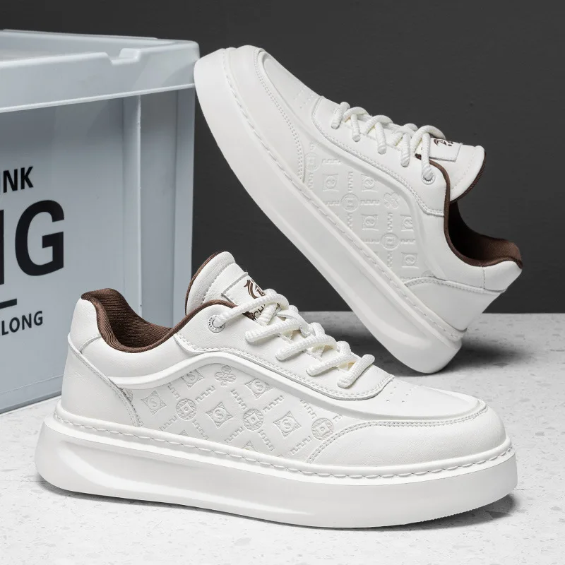 

Новые мужские кожаные повседневные кроссовки на платформе, модные скейтерские туфли с рифленой подошвой, стильные кеды для молодых мужчин