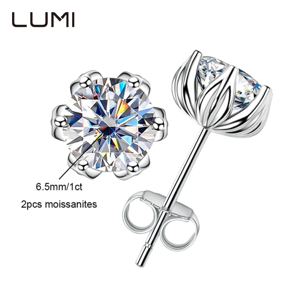 

6.5mm 1CT Original Moissanite S925 Silver Lotus Stud Earrings for Her Beautiful Daily Wear Anniversary Birthday Jewelry Present