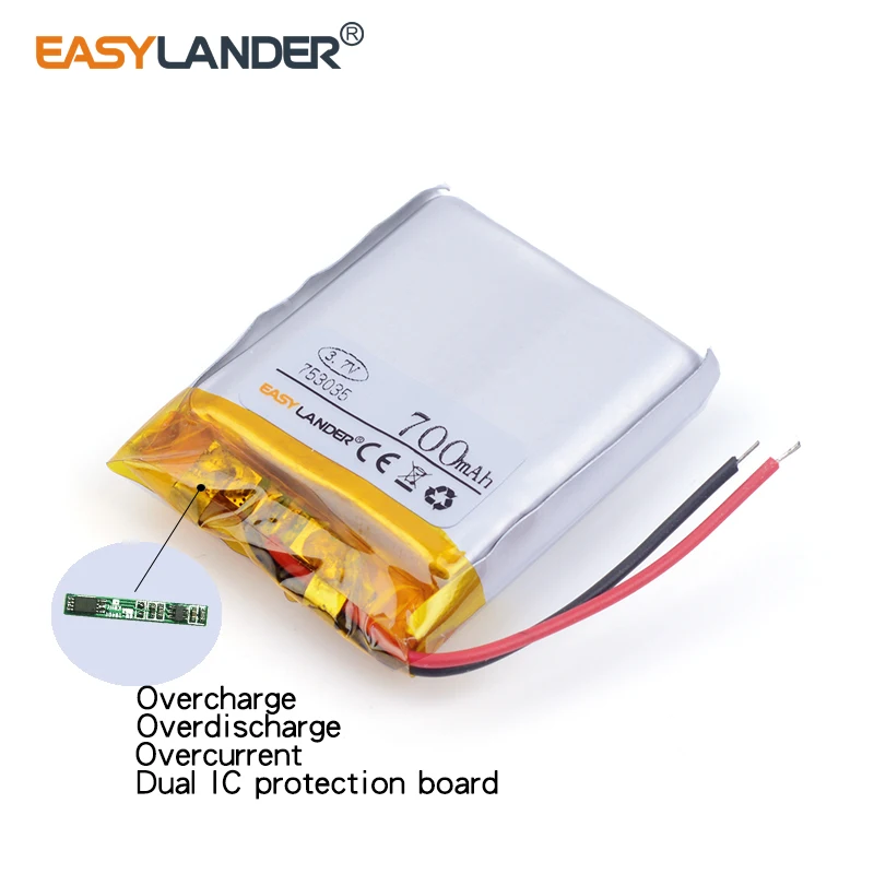 3 unids/lote 753035   Batería recargable del polímero de Li-ion de litio de 3.7V 700mAh para el teclado inalámbrico del ratón mp3