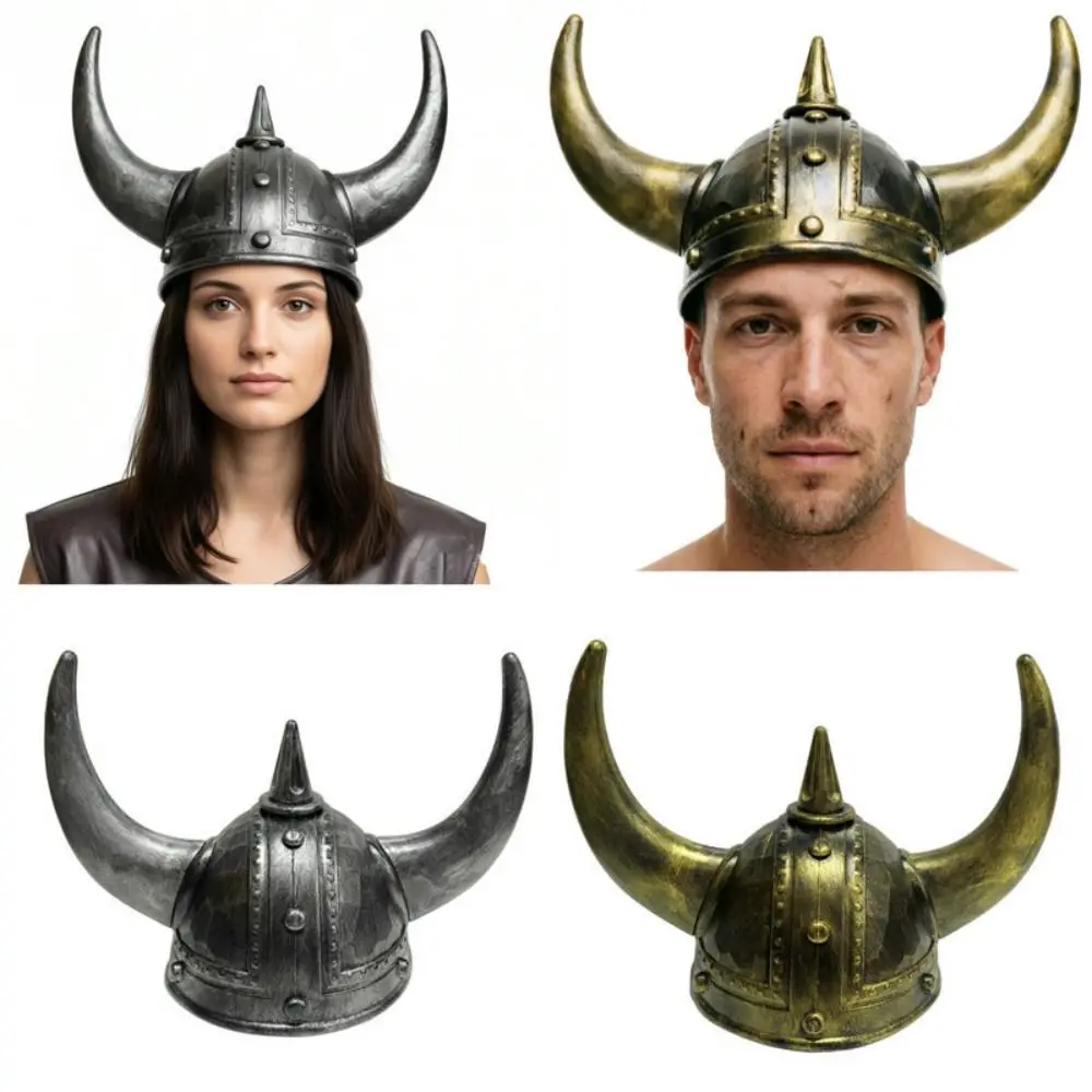 Plastic Viking Horn Hat Helmet Antiqued Head Ornament Medieval Warrior Knight Hat Realistic Retro