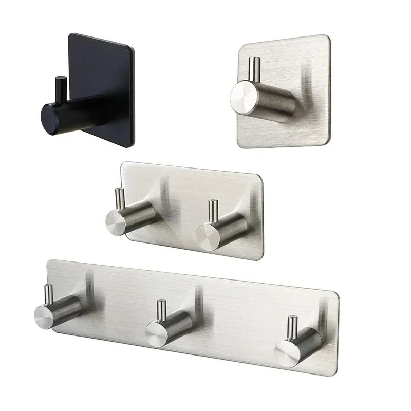 Rustproof Stainless Steel 3M Self Adhesive Hooks Heavy Duty Sticky Wall Door Rack For Towel Robe Coat Clothes Hanging Organizer