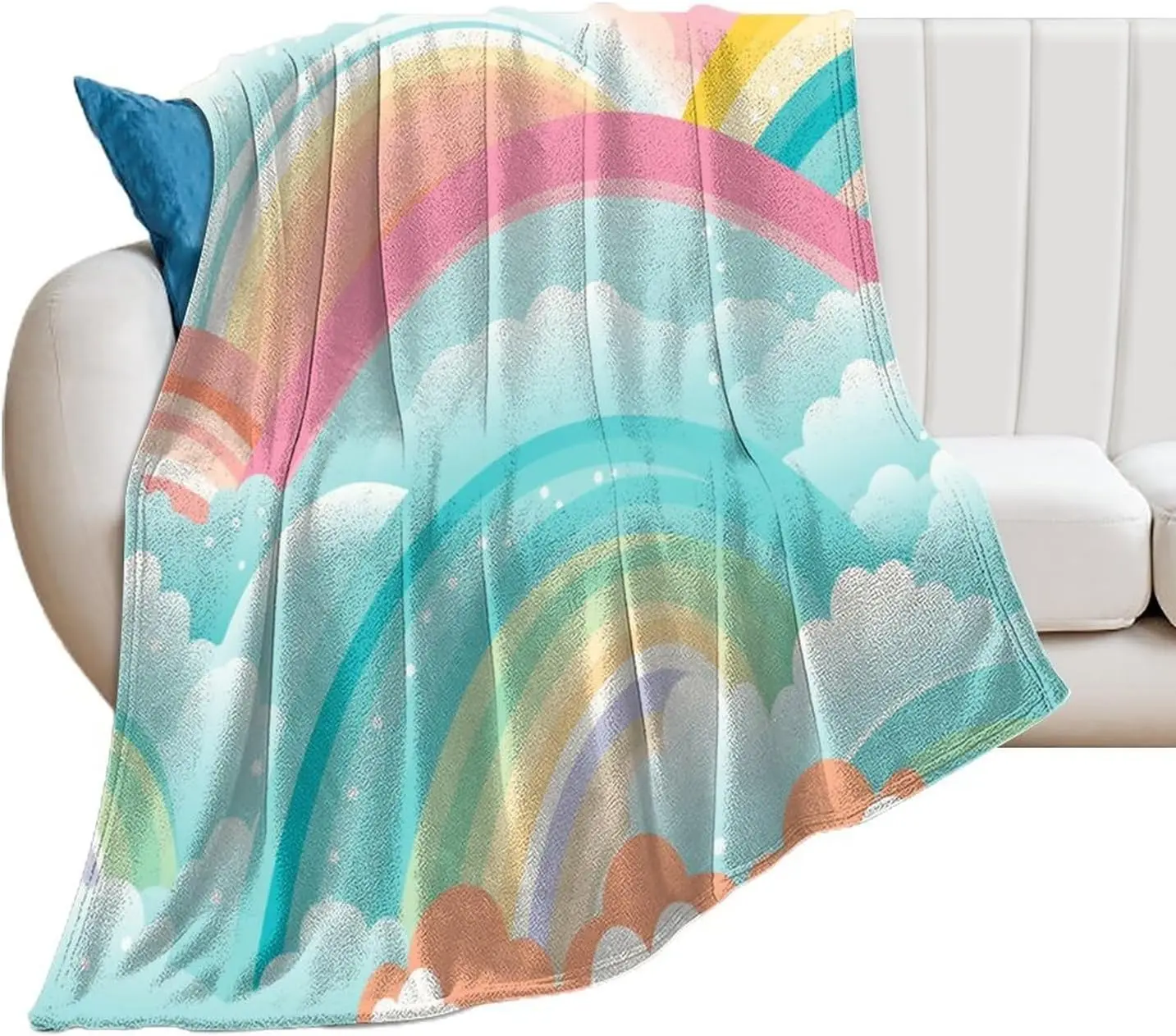 

Rainbow and Clouds Throw Blanket for Sofa Bed Sofa Girls Room Home Decor Plush Warm Cozy Flannel Blanket for Girls Women