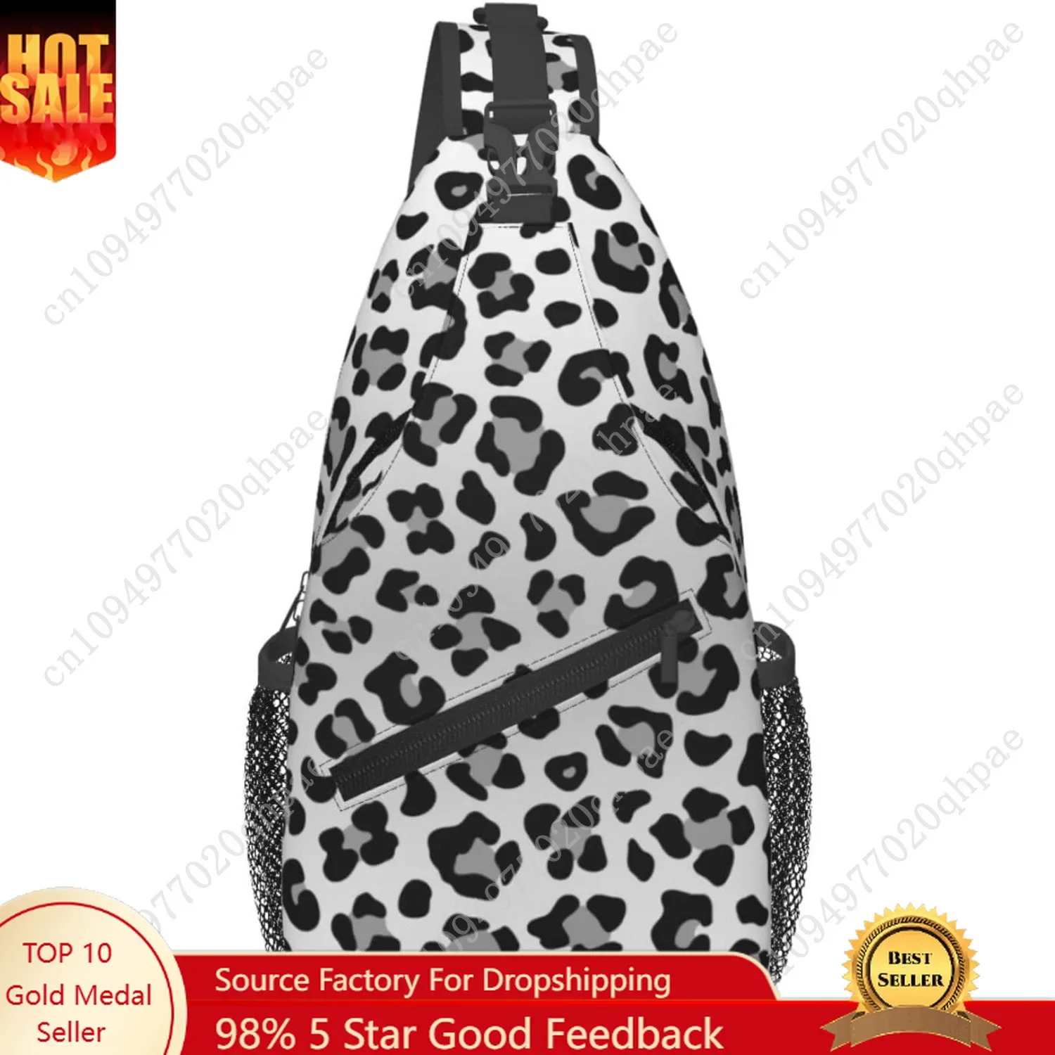 Leopard Print Crossbody Sling Bags for Women Men Abstract Snow Leopard Spots Pattern Travel Sling Backpack Casual Chest Shoulder