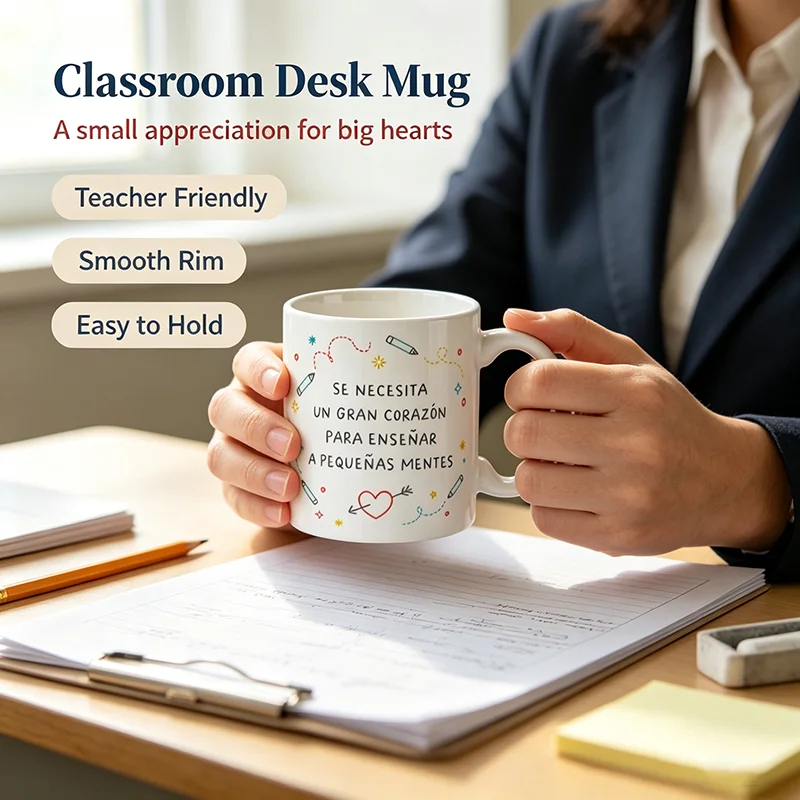 Inspirational Spanish Teacher Thank You Ceramic Coffee Mug Doodle Pencil Heart Design White Porcelain Cup Teacher’s Day Gift