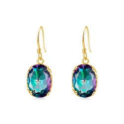 Trending Mystic Topaz Gold Earrings For Woman With Stones Rainbow Fire Color Large Wedding Party Luxury Jewelry Birthday Gift