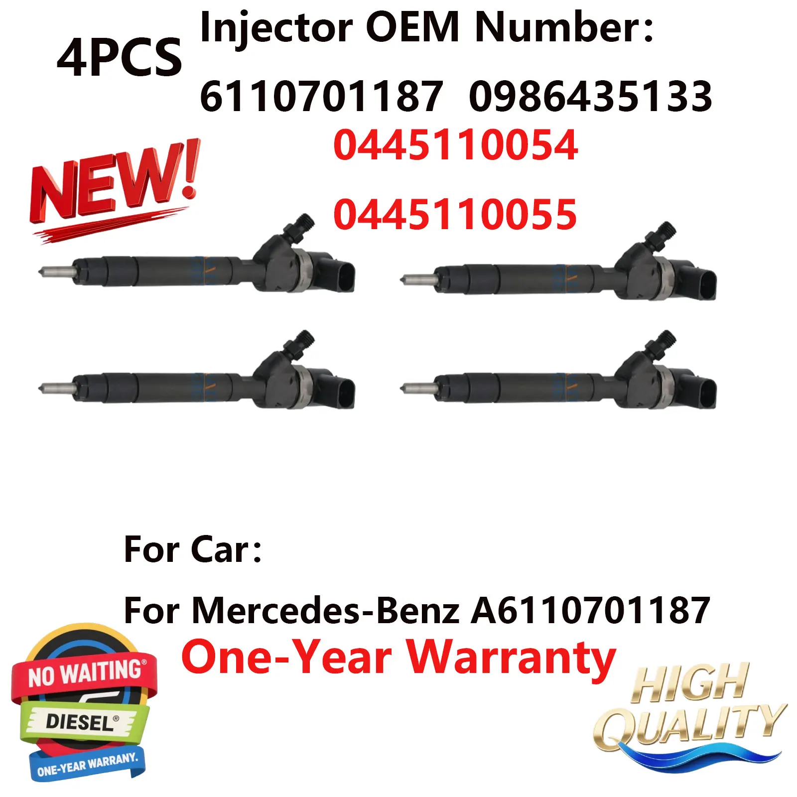 4 шт. 0445110054 Дизельные форсунки, номер OEM 0445110055, инжекторная деталь 0986435133 для Mercedes-Benz A6110701187