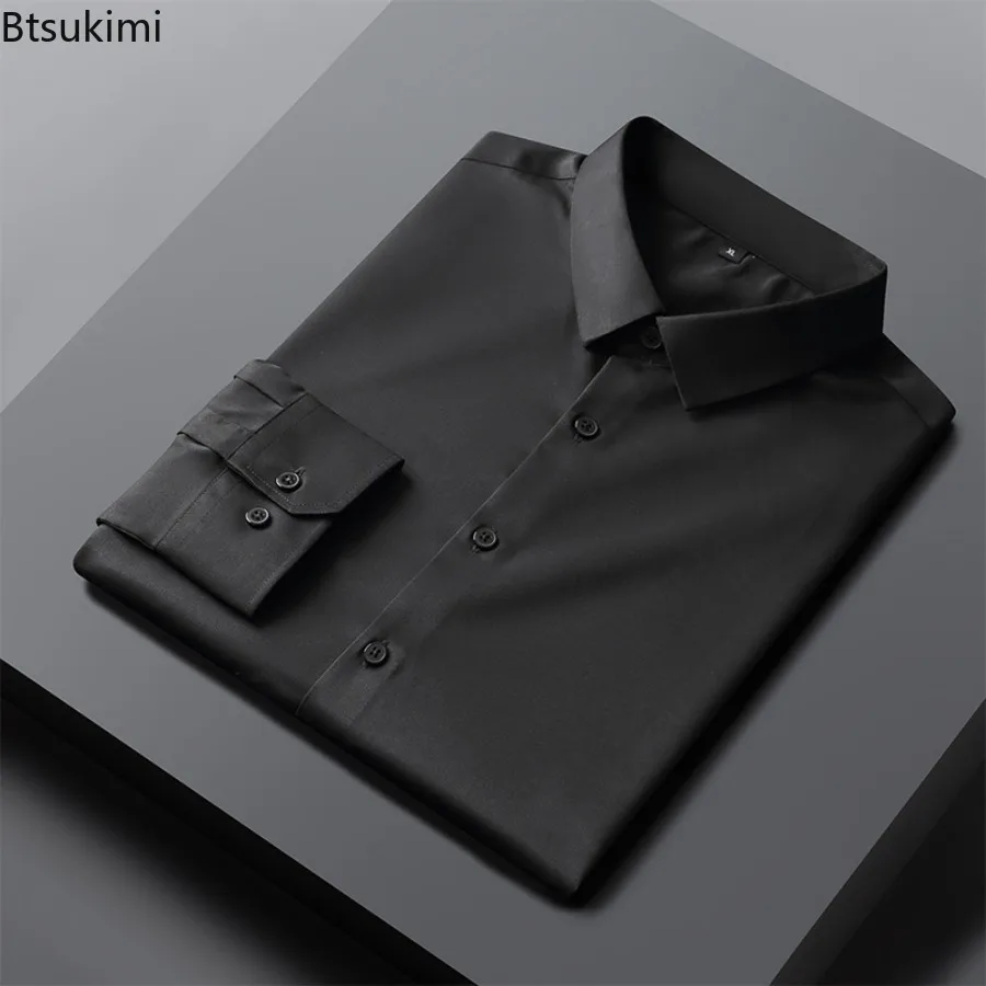 2026 New Non-iron Anti-Wrinkle Shirts for Men High-grade Long Sleeve Solid Slim Dress Shirts Male Business Social Formal Blouses