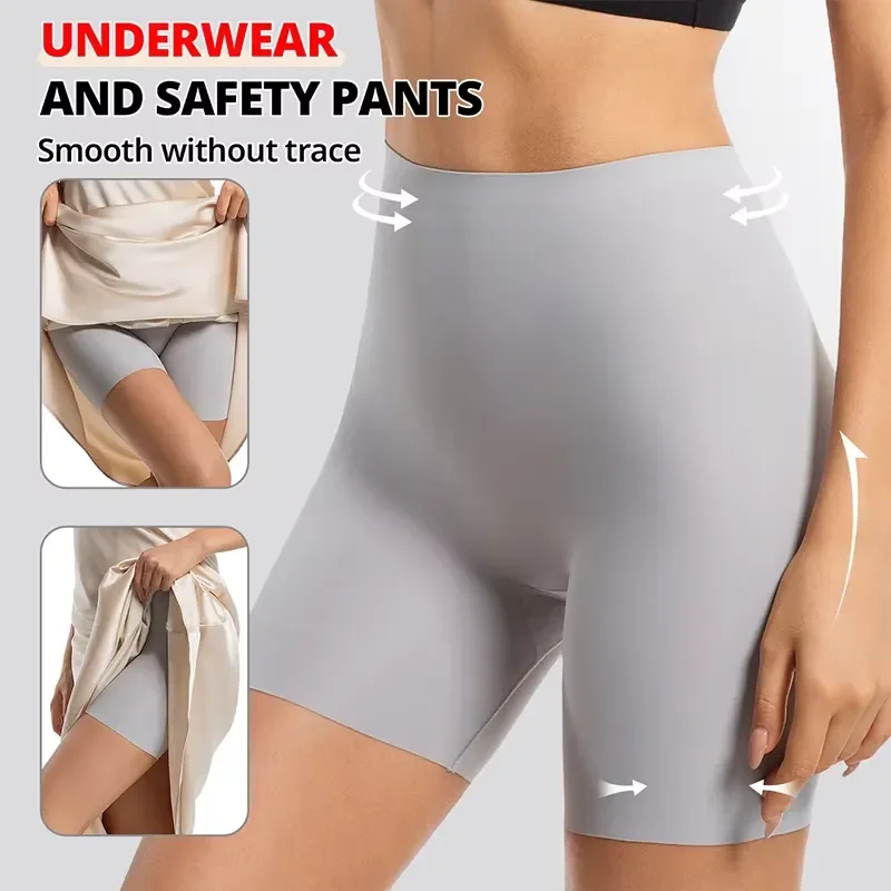 Women High Waist Ice Silk Safety Shorts Anti Friction Thigh Underwear Seamless Boyshorts Sports Boxers No Show Panties