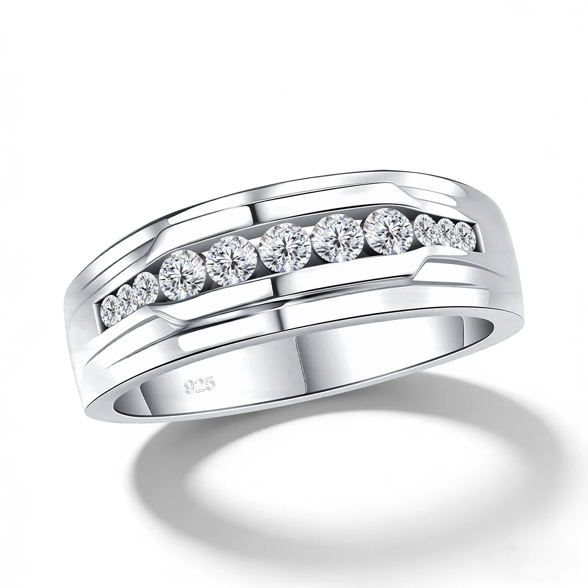 Unisex 18K vergoldete 925er Silber Ringe mit weißem Moissanit für Damen und Herren, klassischer Paarring, Verlobungs- und Hochzeitsschmuck – Detail 9
