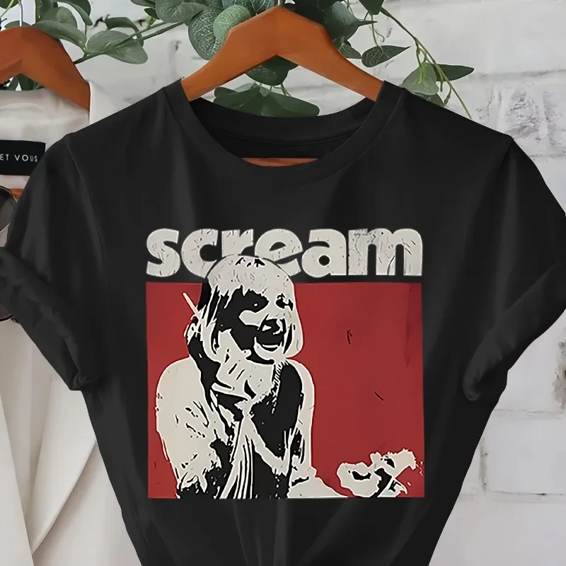 Y2K Harajuku Retro Short Sleeved Street Black Horror Movie T-shirt Summer New Item Suitable for Both Men and Women