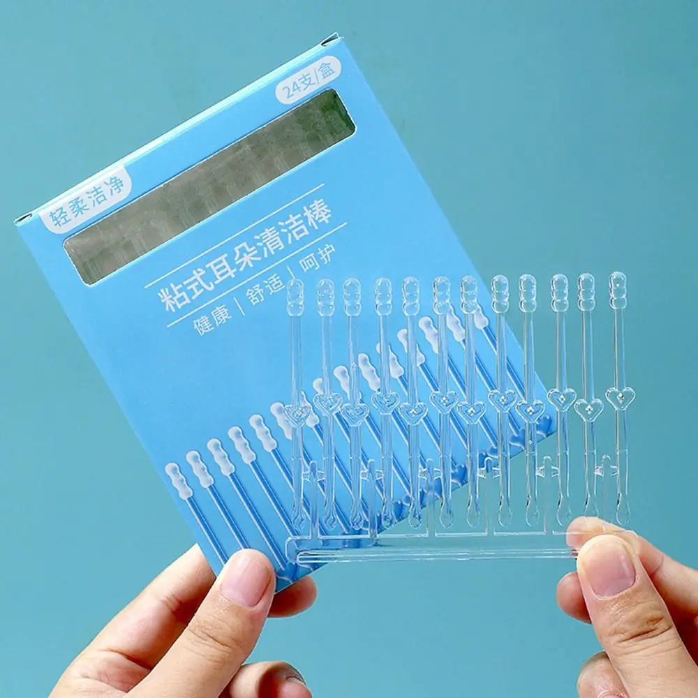 24 Pz/scatola Nuovo Silicone Usa E Getta Tamponi Per Le Orecchie Morbido Detergente Per L'orecchio Appiccicoso Tamponi Per Le Orecchie Appiccicoso Cerume Rimozione Stick Per Bambini Per Adulti