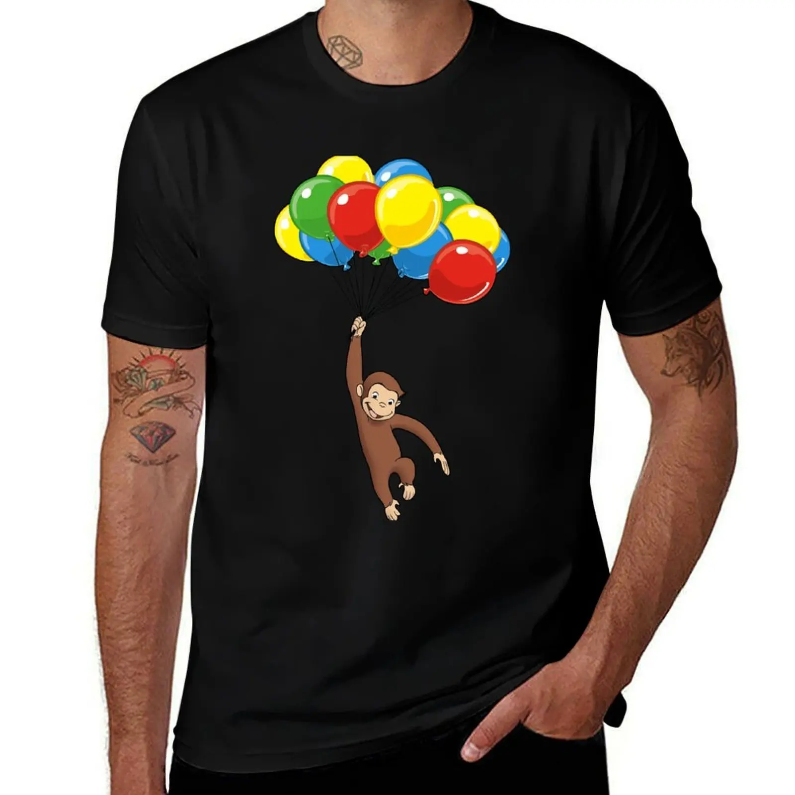 

Curious George with balloons T-Shirt t shirts for man graphic vintage t shirts cotton 100% man t shirts graphic T-shirt