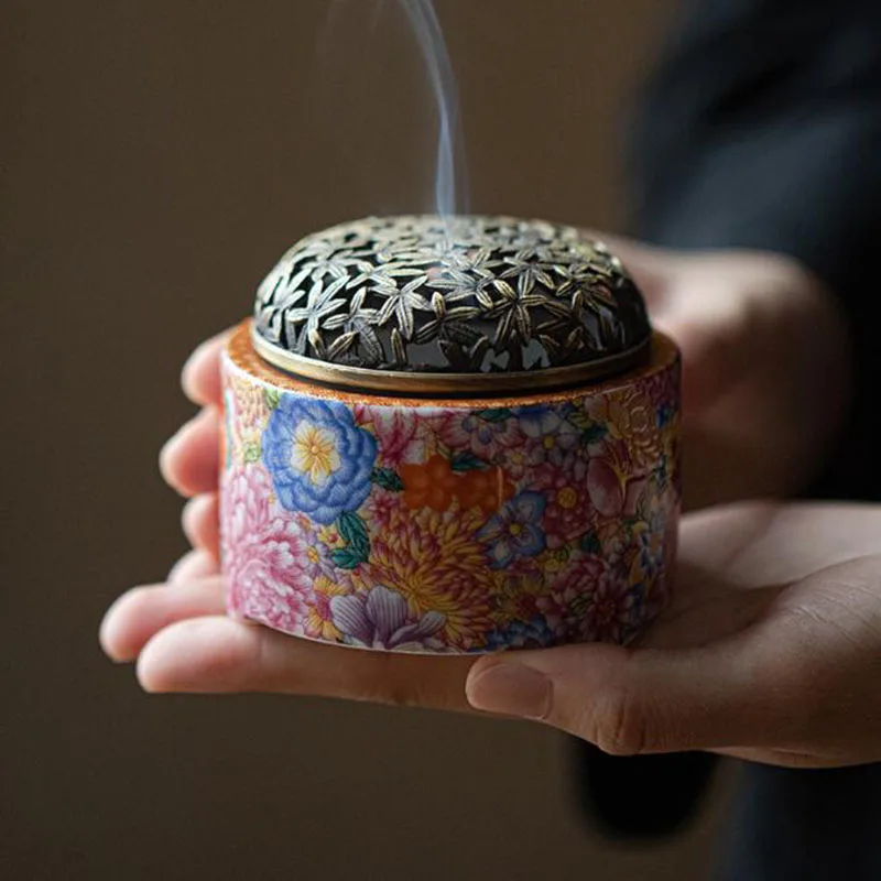 

Creative Ceramic Enamel Color Floral Aromatherapy Burner Smoking Backflow Incense Burner Sandalwood Fragrance Censer Home Decor