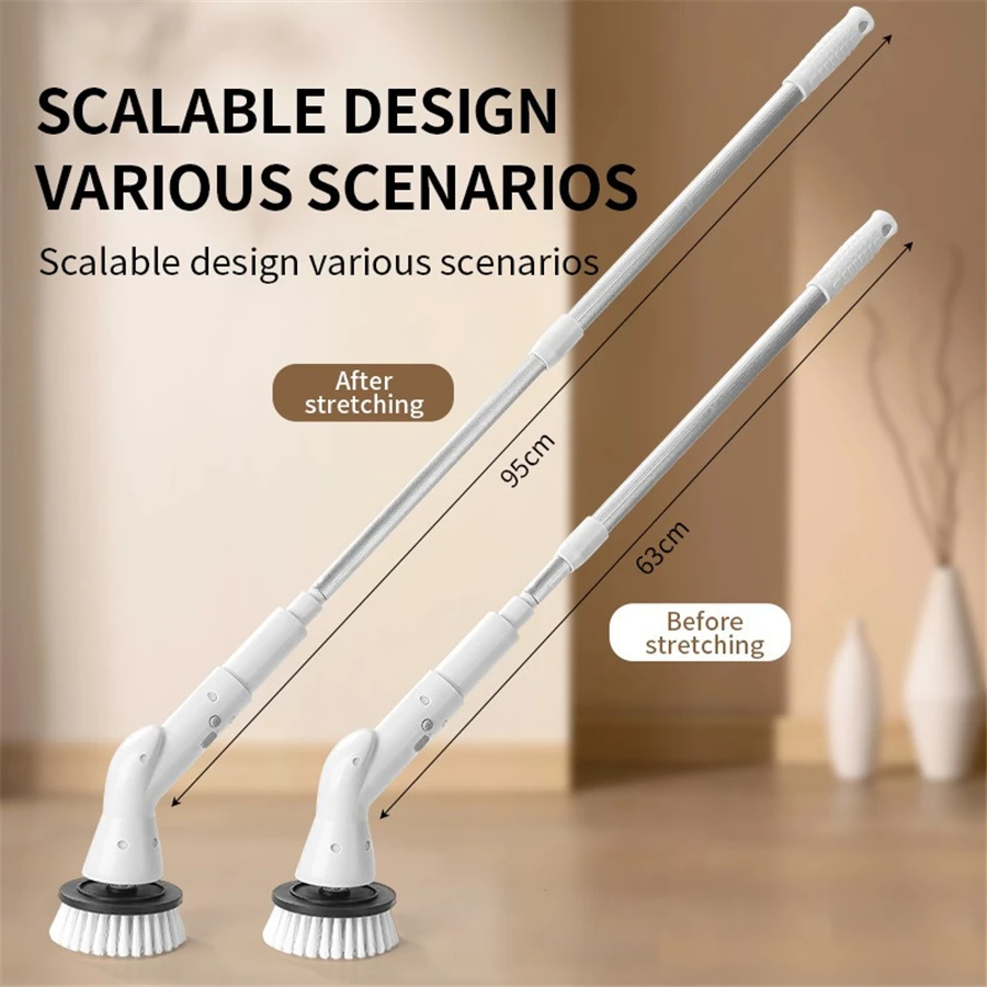 2024 New Bathroom Cleaner Brush, Shower Scrubber with Long Handle &  Heads Replacement, Cleaning Supplies for Tub Shower Tile Fl