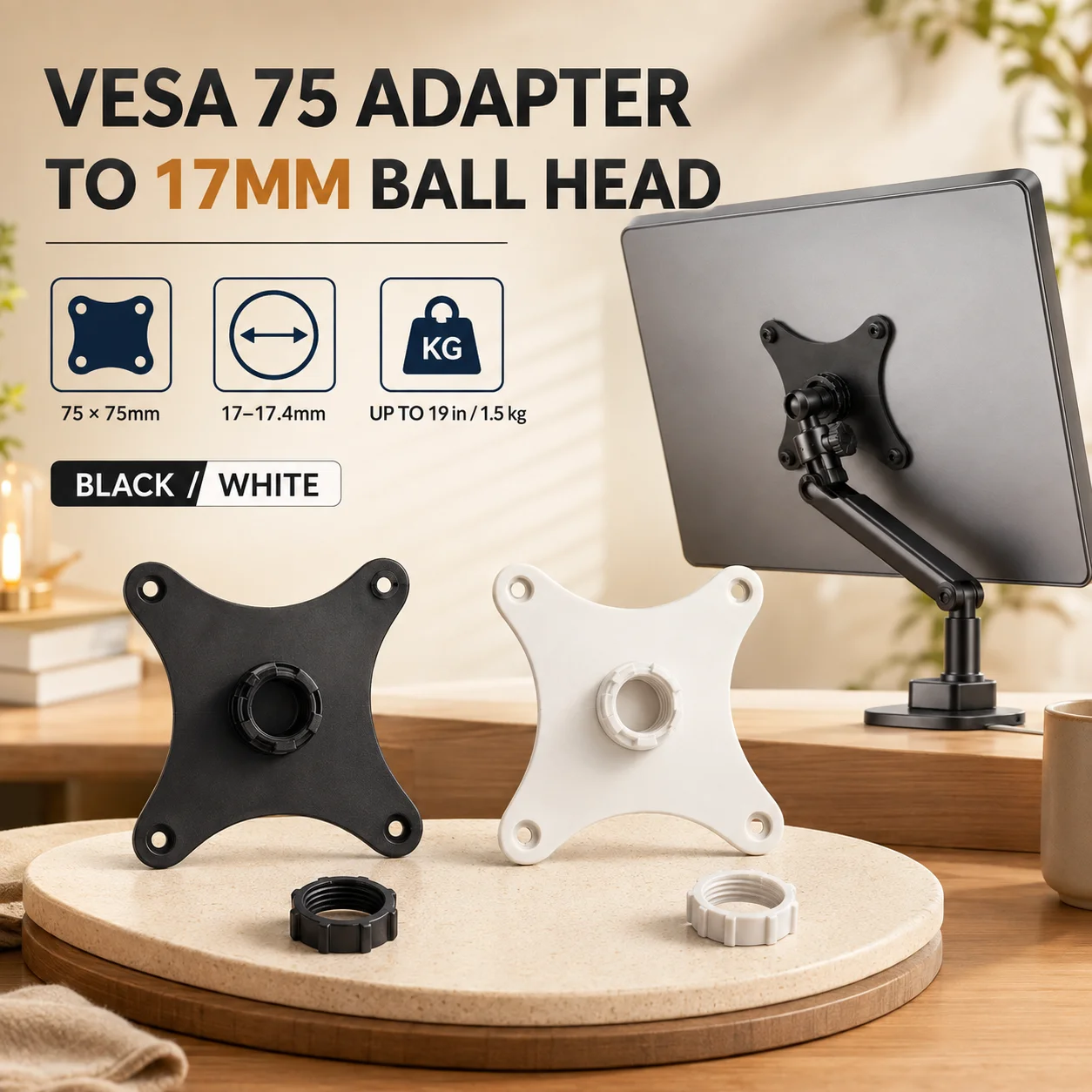 Portable Monitor Bracket for Vesa 75 Hole Pitches to Cellphone 17mm Ball Head Screen Touch Monitor Bracket Replacement