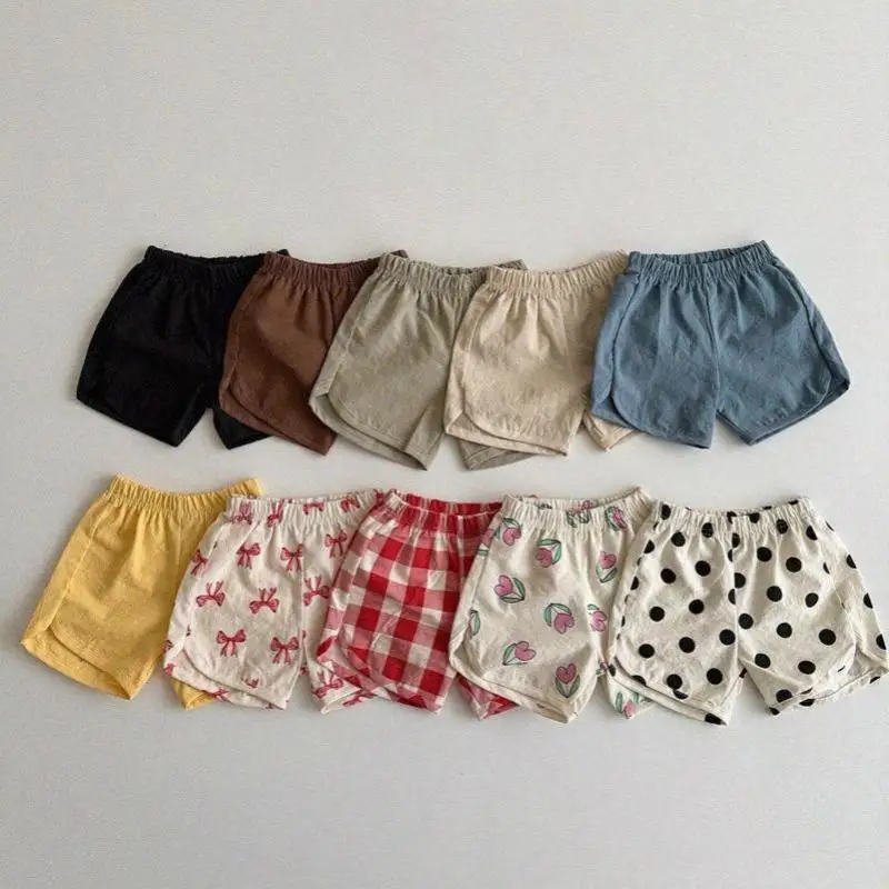 

2026 Summer New Baby Shorts Cute Cartoon Print Boys Casual Shorts Cotton Toddler Girls Loose Plaid Shorts Kids Clothes