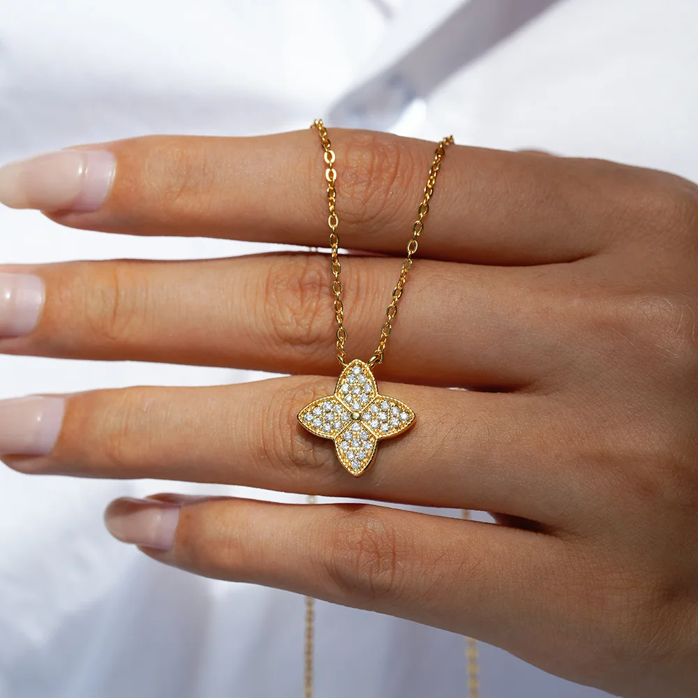 

JoyceJelly, ожерелье из стерлингового серебра 925 пробы с муассанитом для женщин, модная цепочка на ключицу, четырехконечная звезда, женские повседневные украшения