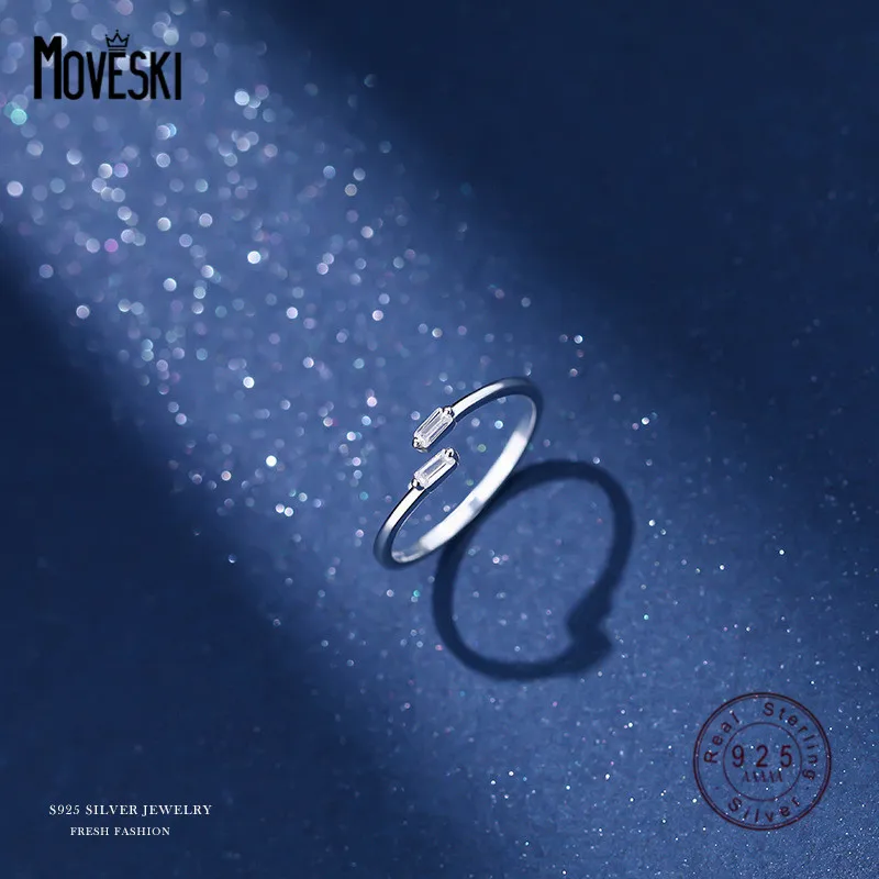 

MOVESKI 925 Sterling Silver Korean Simple Versatile Transparent Zircon Open Ring Women Fashion Wedding Bridesmaid Jewelry