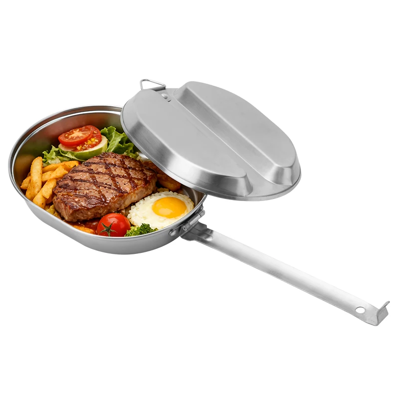 Steel Camping Lunch Box With Handle,Tray Frying Pan Portabl…