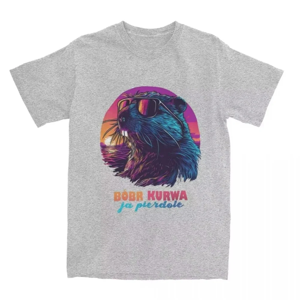 Couple Tshirt Synthwave Polish Beaver Men Bobr Bober Kurwa T-shirts Novelty Summer Women Tee Shirt Streetwear Design Cotton Top