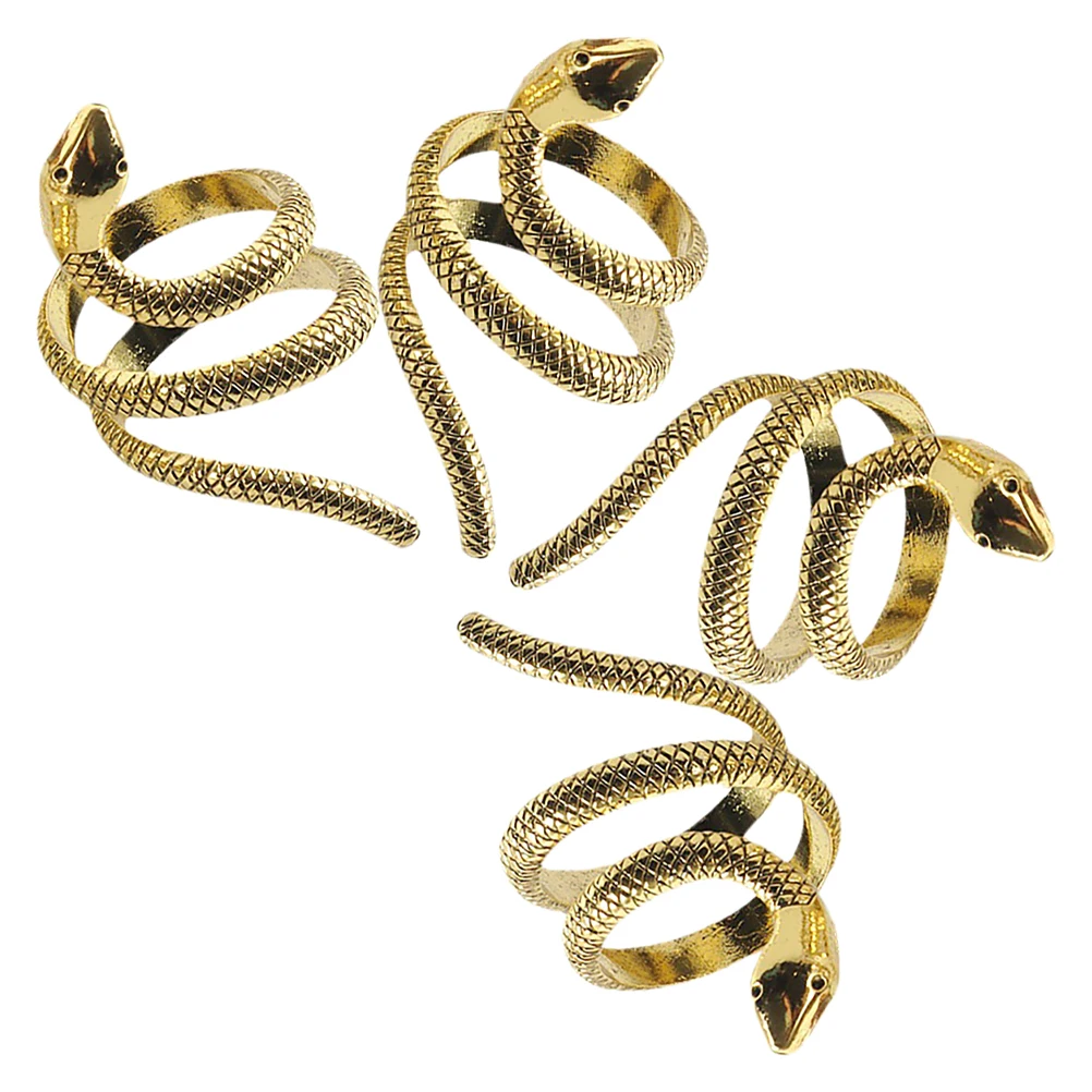 

4 Pcs Snake Shape Napkin Rings Unique Beaded Golden Metal Napkin Holders for Banquet Table Settings Decorative Dining Napkins